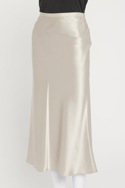 Pale Silver Satin A-Line Skirt