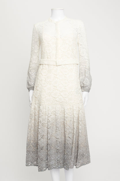 White and Grey Ombre Lace Preowned Midi Dress