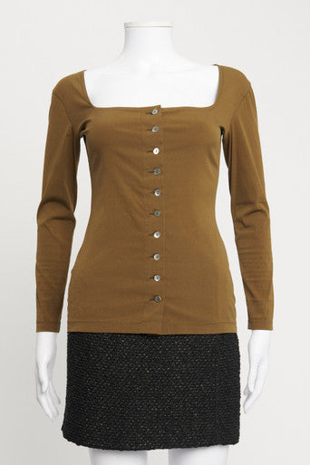 Olive Green Square Neck Fitted Preowned Top
