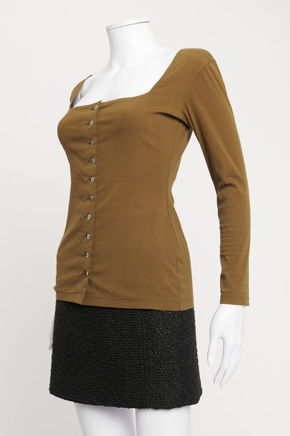 Olive Green Square Neck Fitted Preowned Top