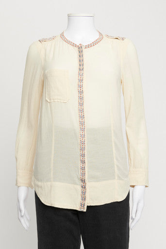 Sand Embroidered Preowned Collarless Shirt
