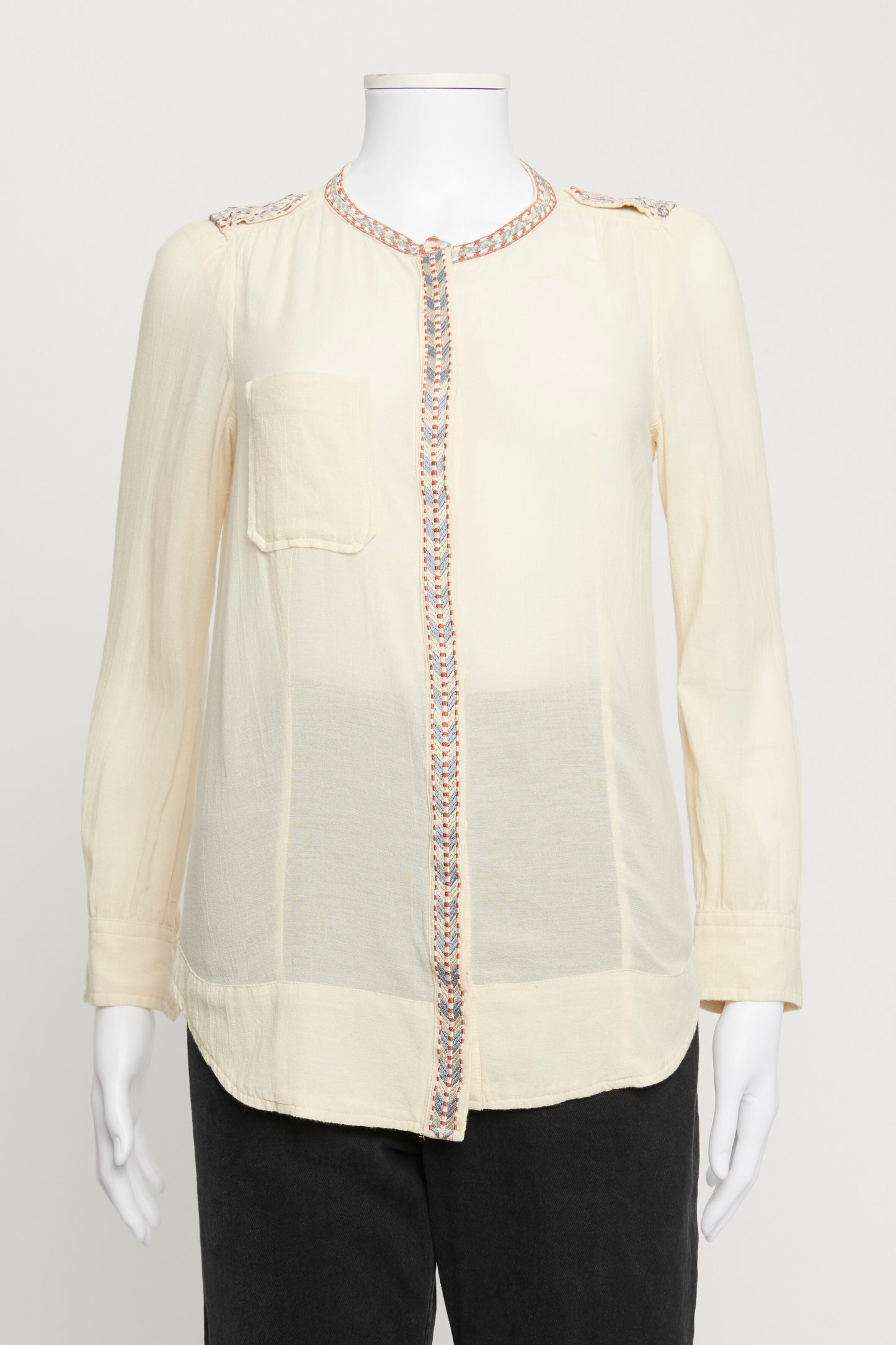 Sand Embroidered Preowned Collarless Shirt
