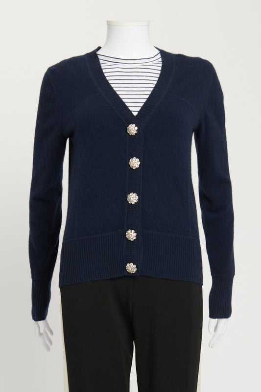 Navy Cardigan with Crystal Embellished Buttons