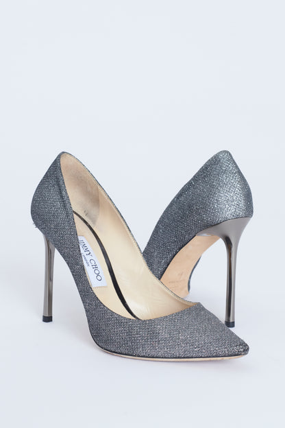 Silver Anthracite Glitter Romy 100 Preowned Pumps
