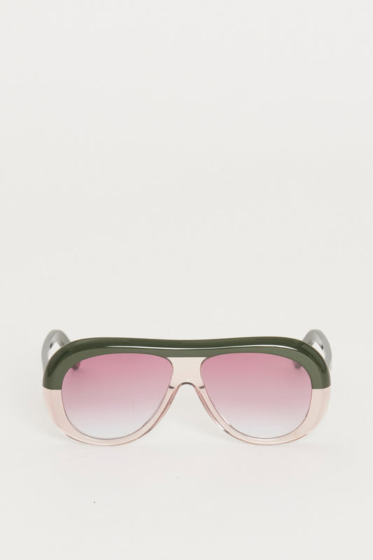Amber Khaki and Pink Aviator Sunglasses