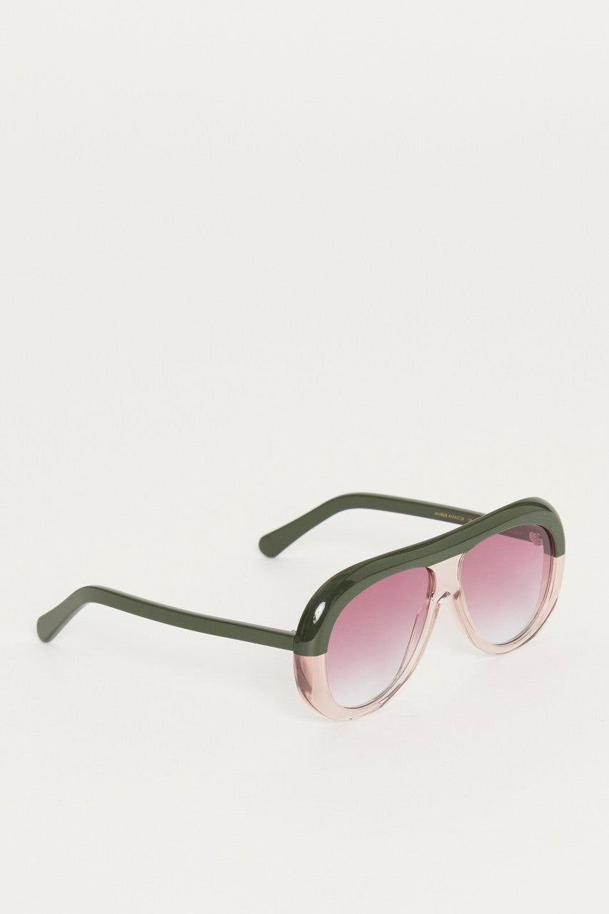 Amber Khaki and Pink Aviator Sunglasses