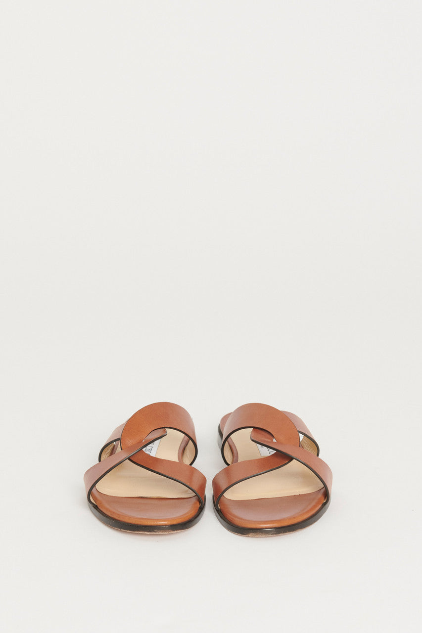 Brown Cross Over Leather OpenToe Mule Sandals