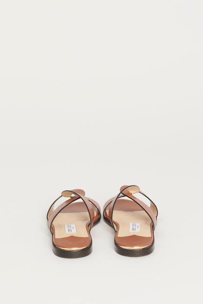 Brown Cross Over Leather OpenToe Mule Sandals