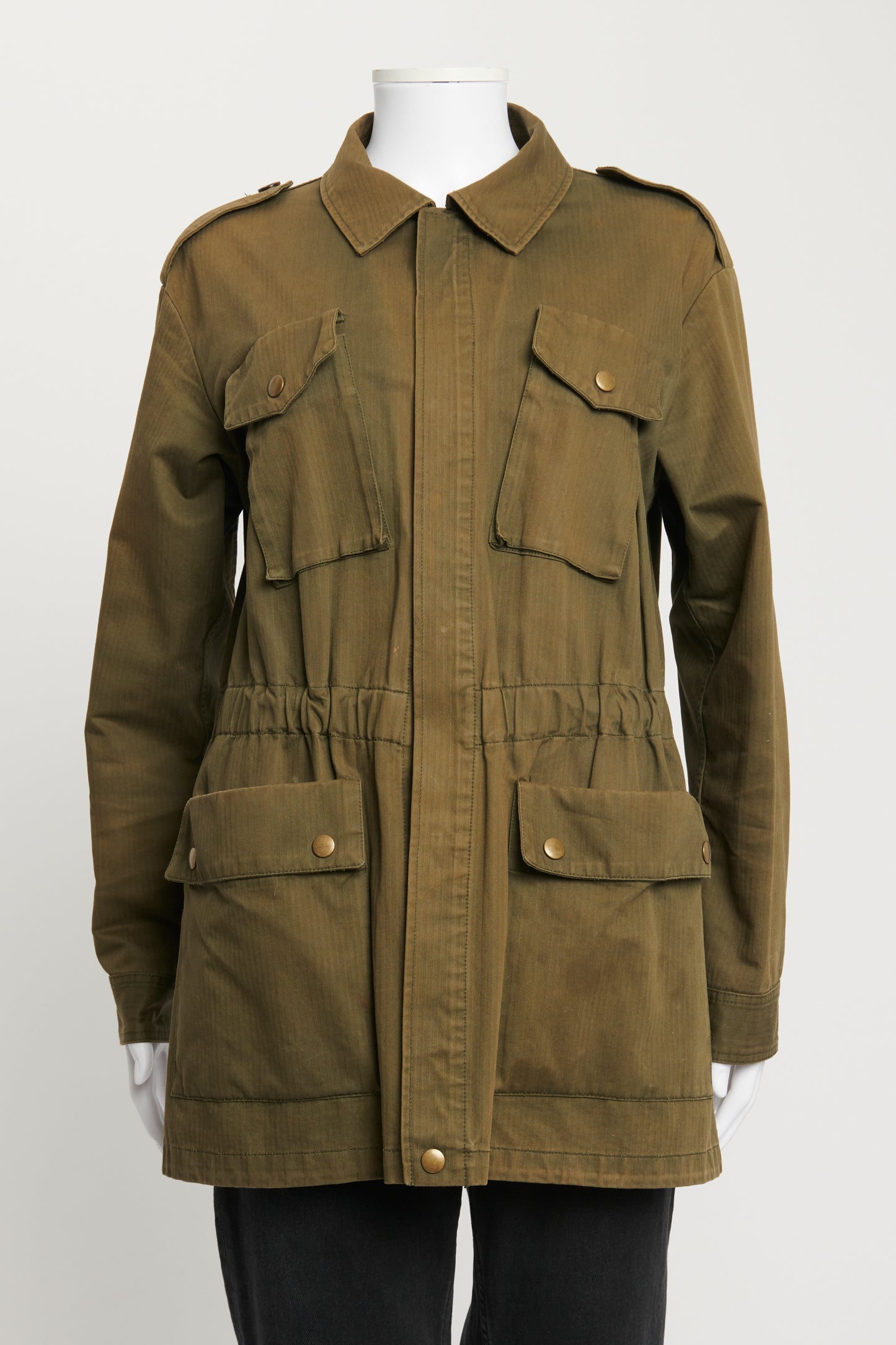 Army Green Cotton Jacket with Button Detailing