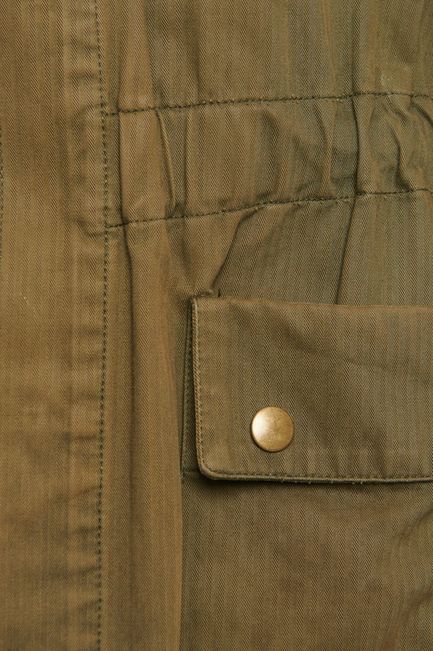 Army Green Cotton Jacket with Button Detailing
