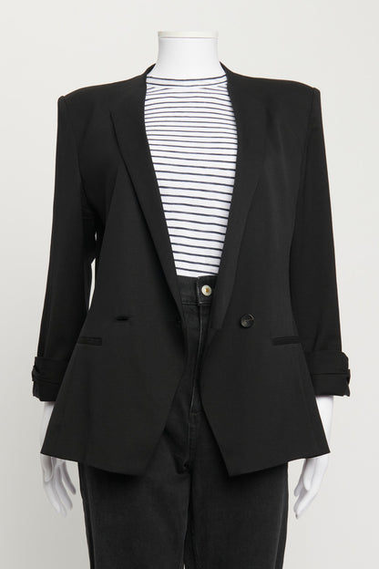 Black Wool Double Breasted Blazer with Cropped Sleeve