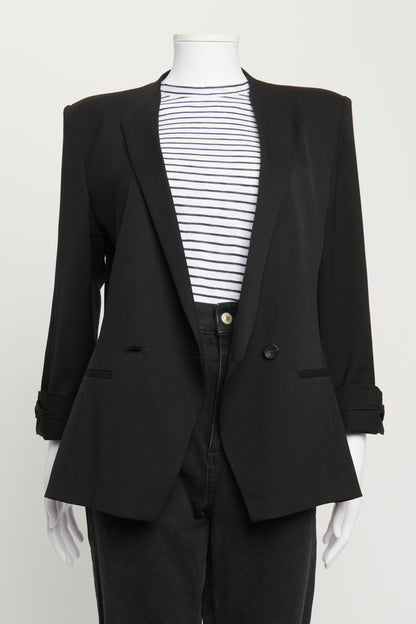 Black Wool Double Breasted Blazer with Cropped Sleeve