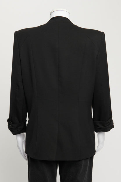 Black Wool Double Breasted Blazer with Cropped Sleeve