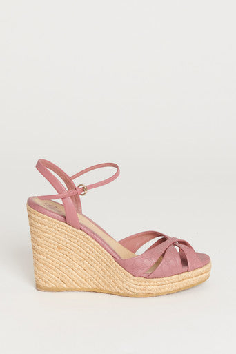 Pink Leather GG Wedge Preowned Espadrilles