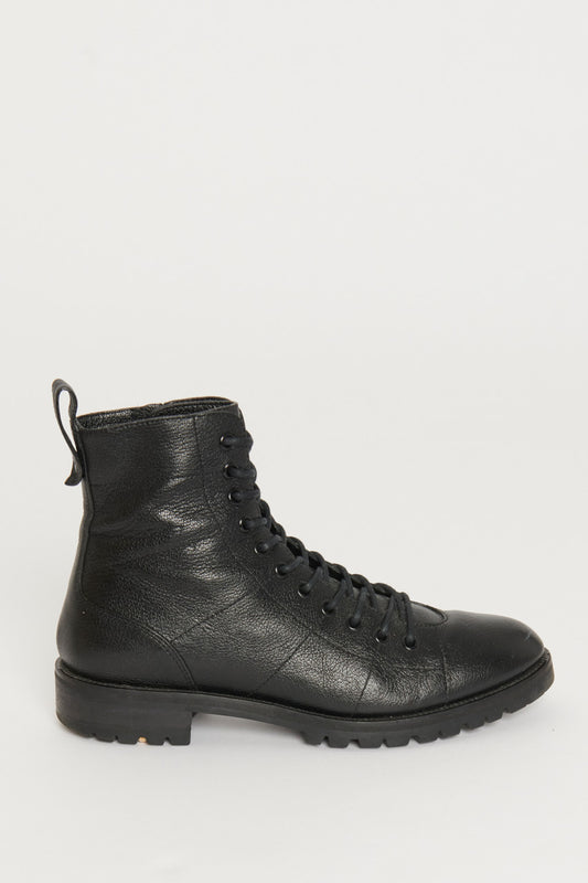 Black Leather Lace-Up Ankle Boots