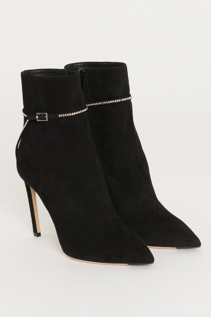 Black Suede Diamante Strap Stiletto Preowned Ankle Boots