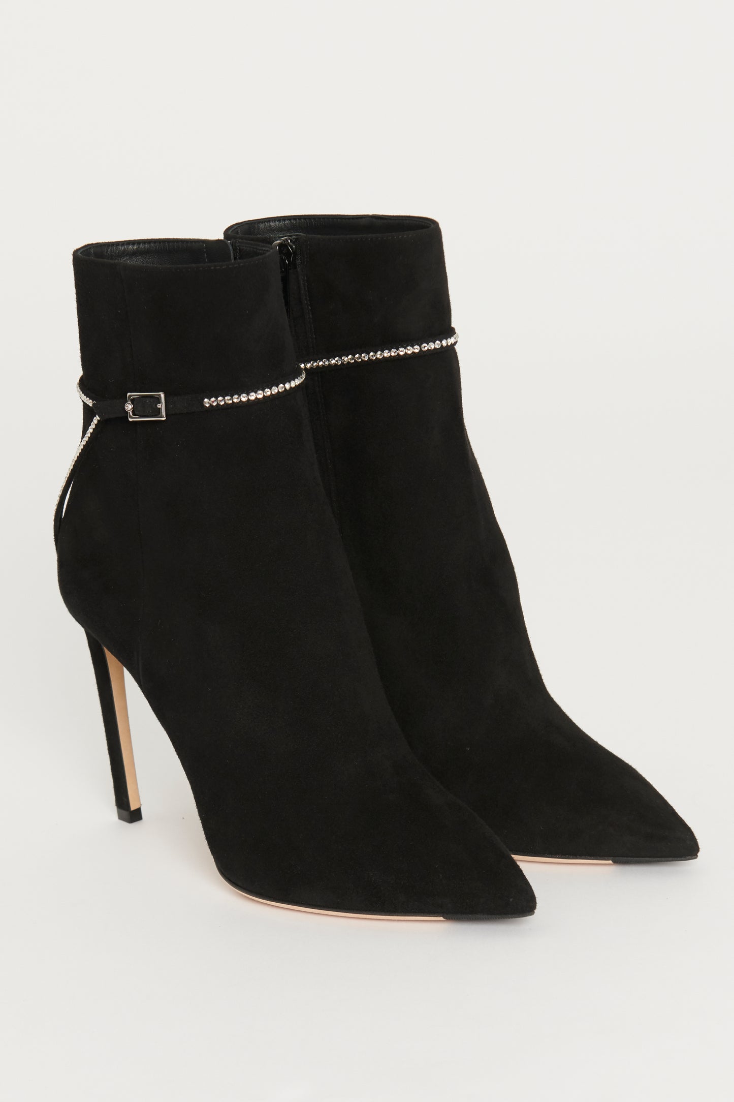 Black Suede Diamante Strap Stiletto Preowned Ankle Boots