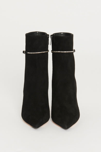 Black Suede Diamante Strap Stiletto Preowned Ankle Boots