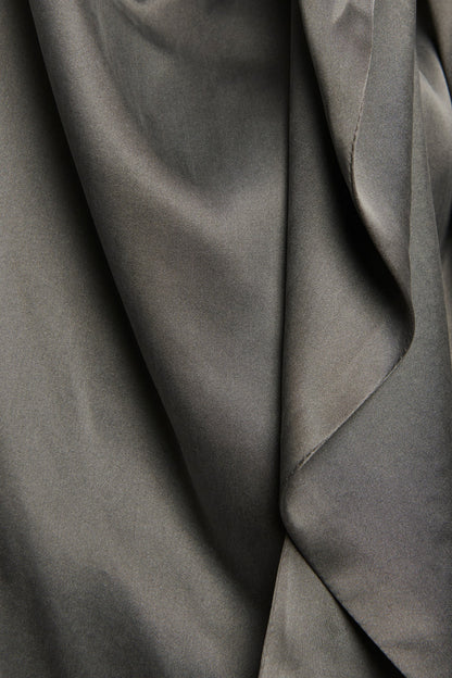 Grey Silk Tie Front Draped Blouse