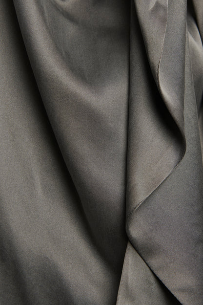 Grey Silk Tie Front Draped Blouse