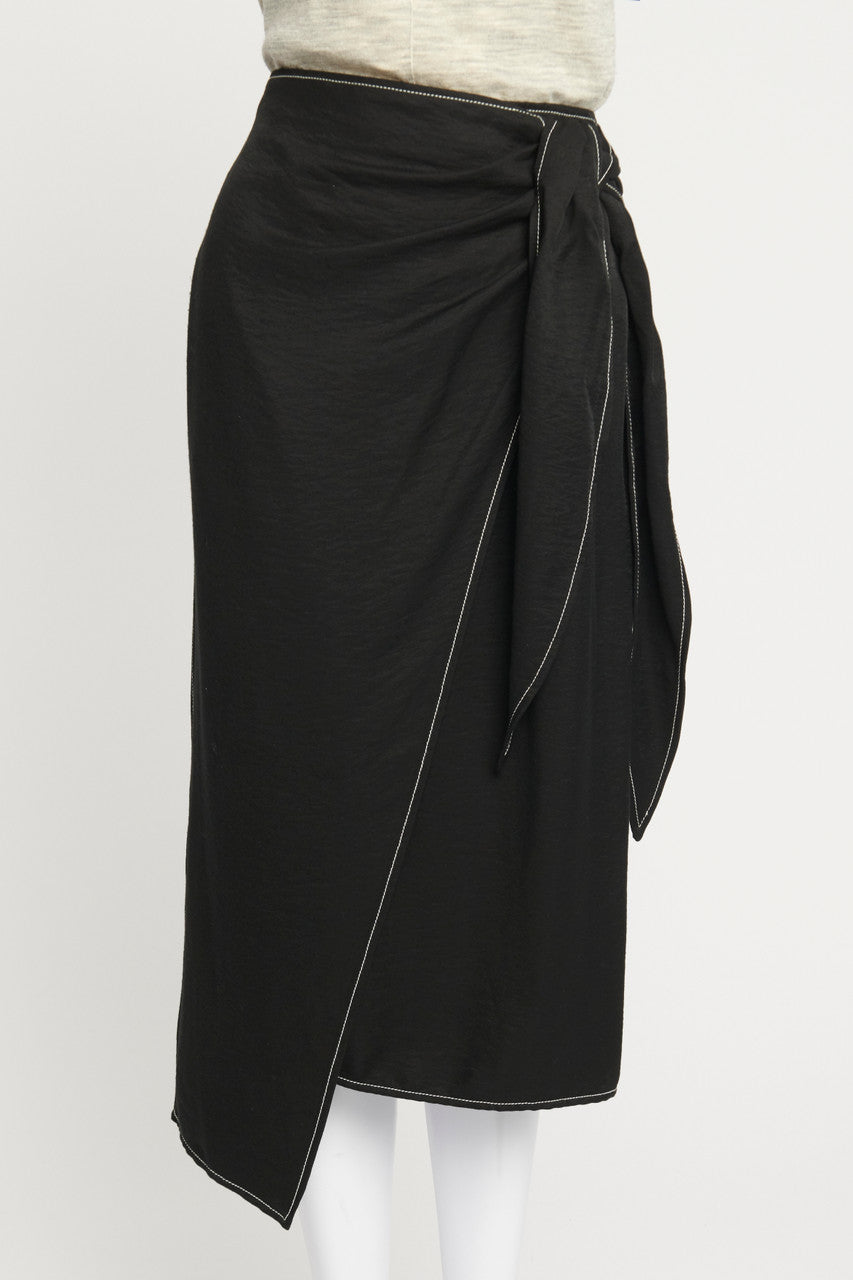 Black Asymmetric Tie Front Skirt