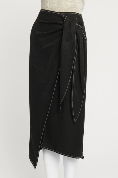 Black Asymmetric Tie Front Skirt