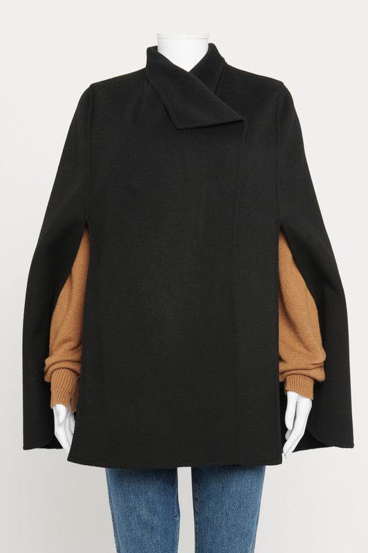 Black Wool and Cashmere Double Breasted Preowned Poncho Coat