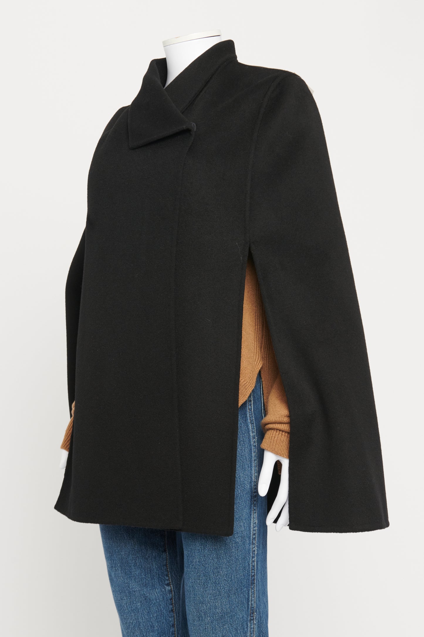 Black Wool and Cashmere Double Breasted Preowned Poncho Coat