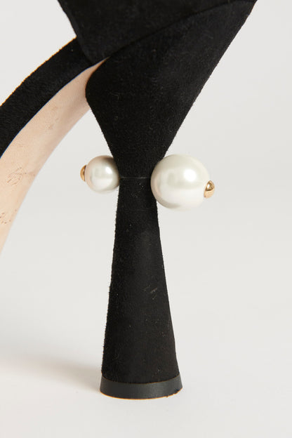 2009 Black Suede Preowned Pearl Platformed Heels