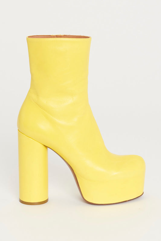 Yellow Leather Preowned Platform Boots
