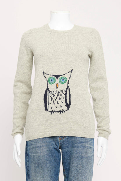 Grey Cashmere Owl Motif Preowned Jumper