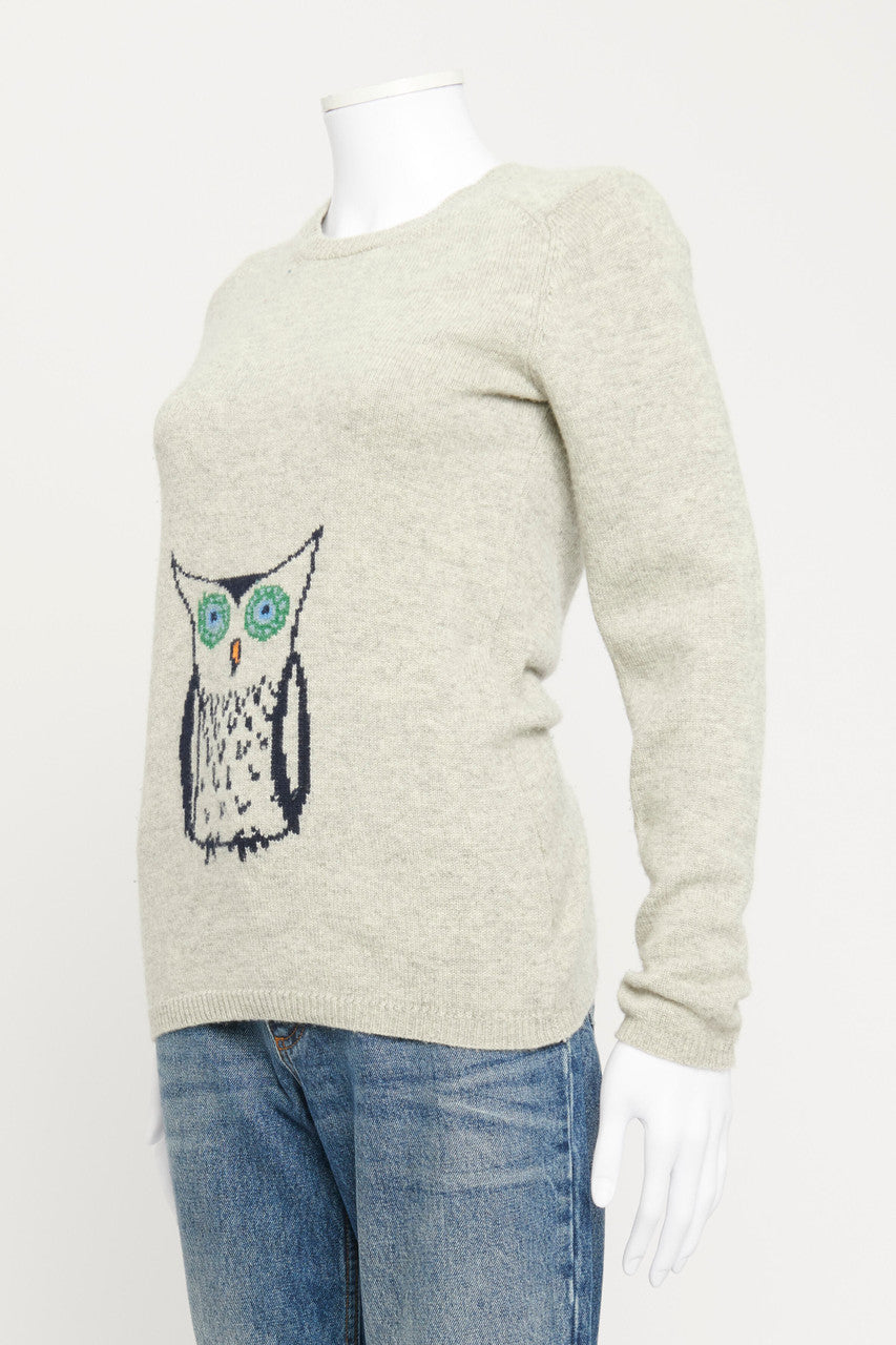 Grey Cashmere Owl Motif Preowned Jumper