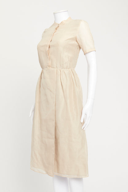 Beige Midi Dress with Pleated Detailing