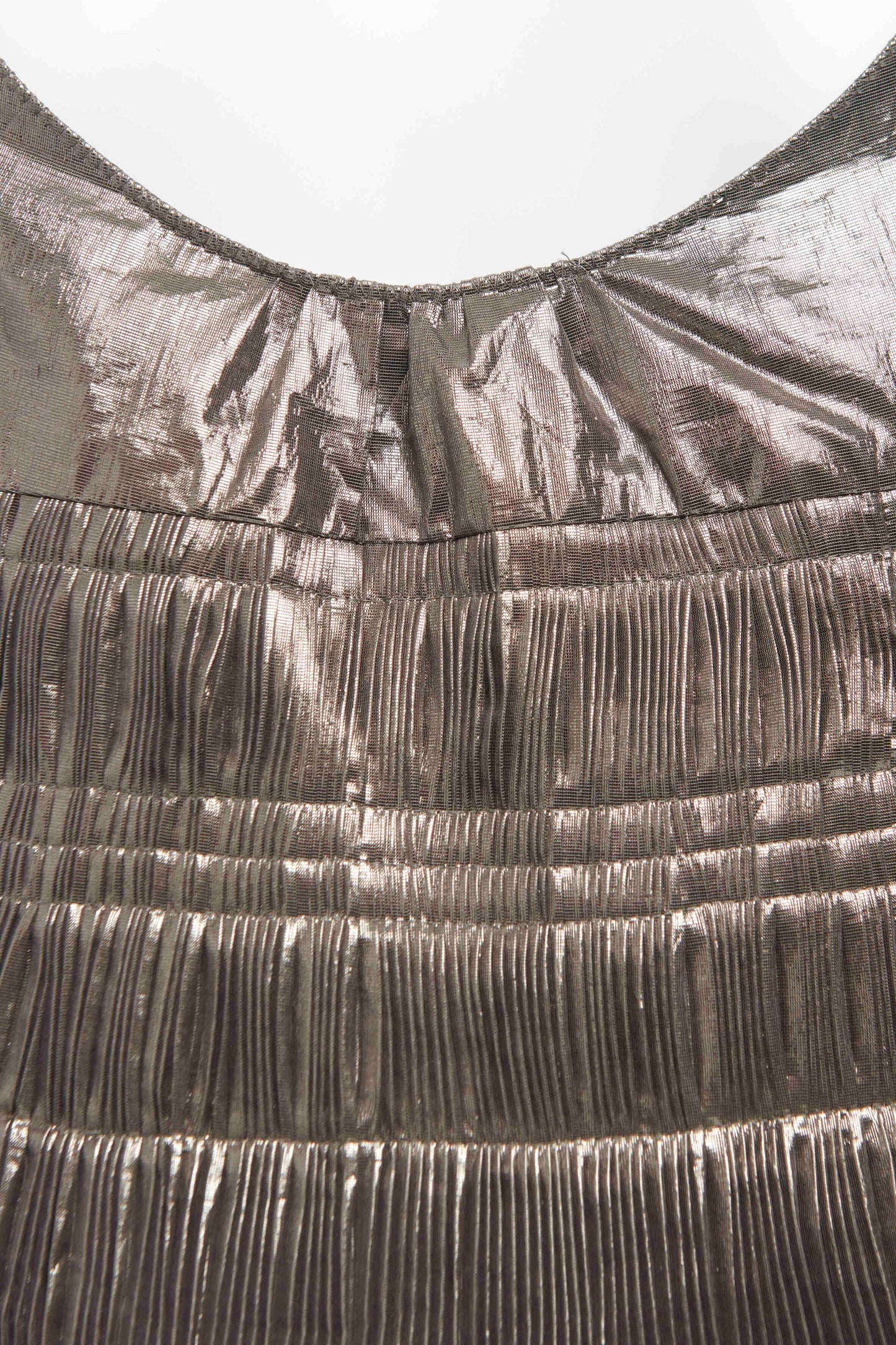 Silver Metallic Pleated Midi Dress