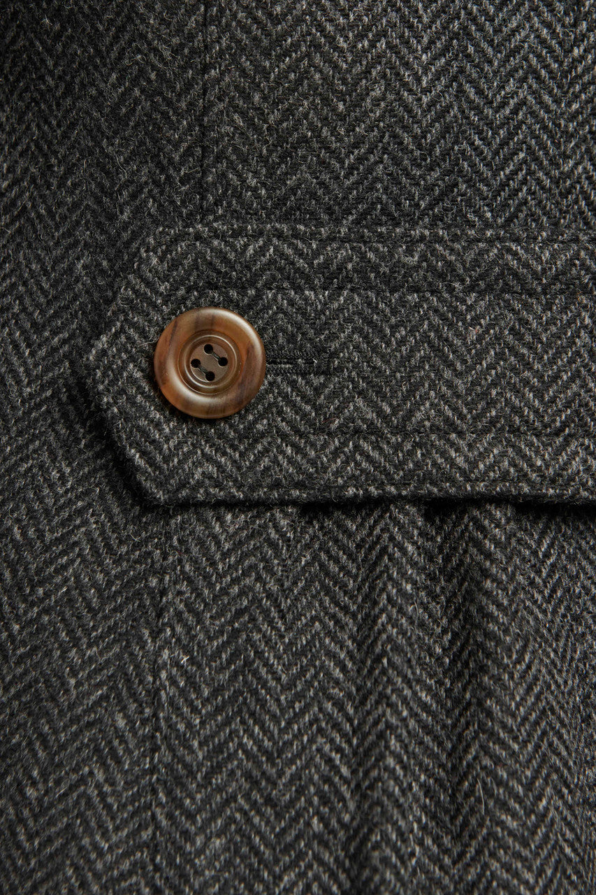 Grey and Black Wool Preowned Coat with Pleated Pocket