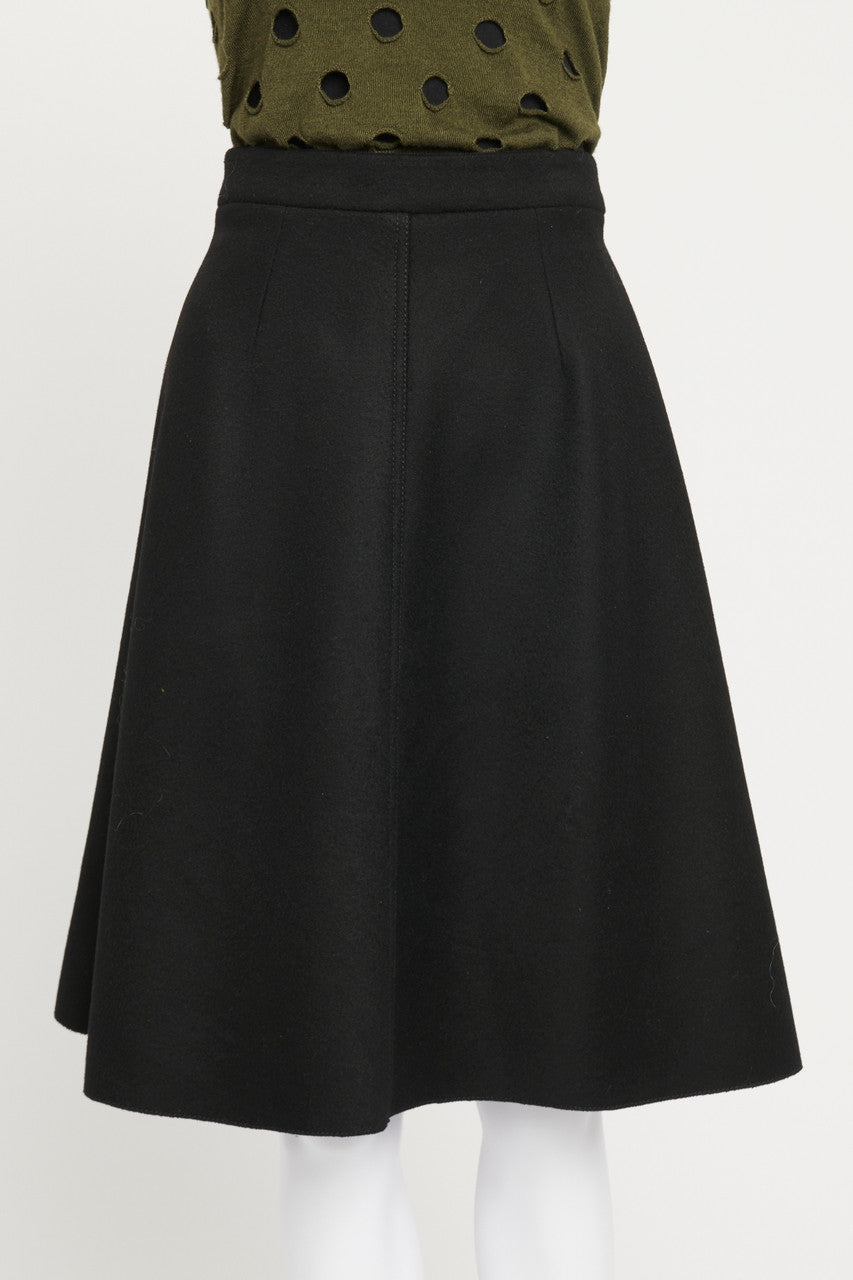 Black Wool A-Line Skirt with Zip Pockets