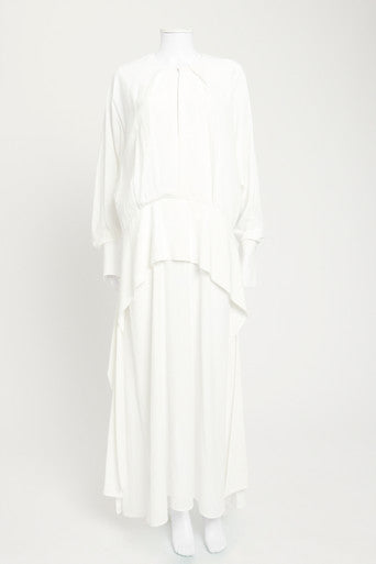 White Long Sleeve Maxi Dress with Waist Tie