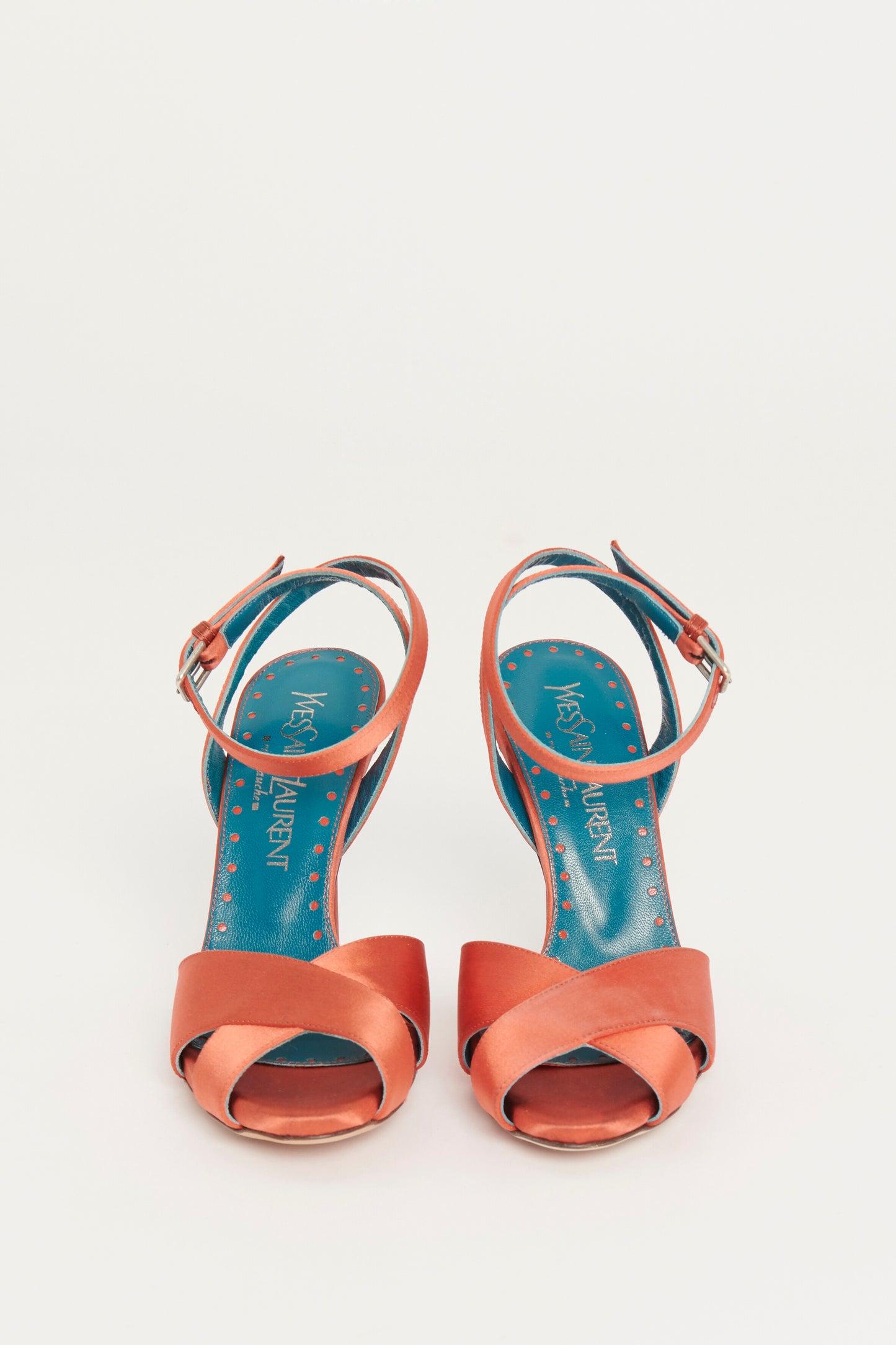 2004 Orange Tom Ford Satin Heeled Preowned Sandals