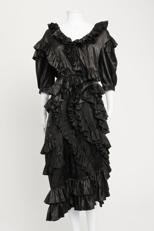 Black Floral Print Tier Ruffled Maxi Dress