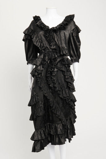 Black Floral Print Tier Ruffled Maxi Dress