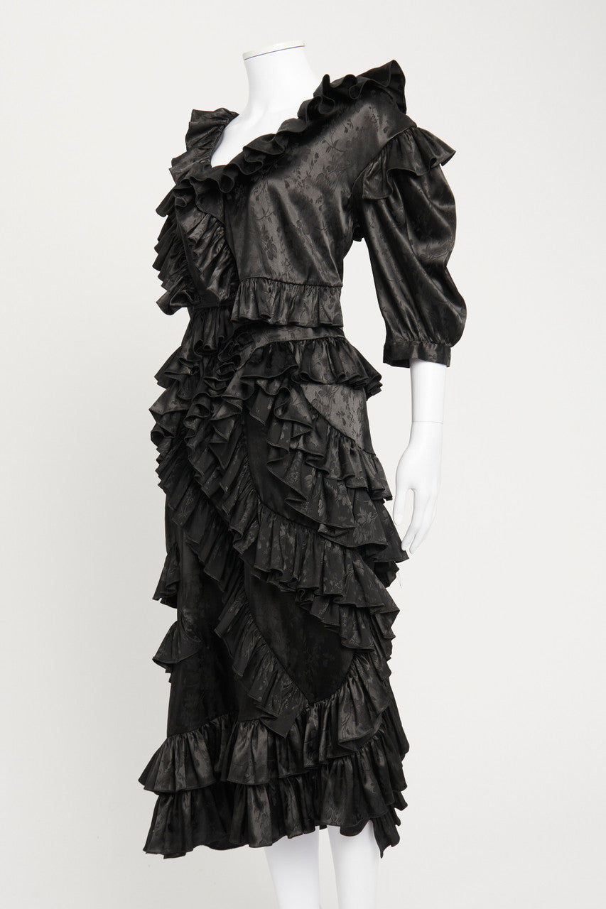 Black Floral Print Tier Ruffled Maxi Dress