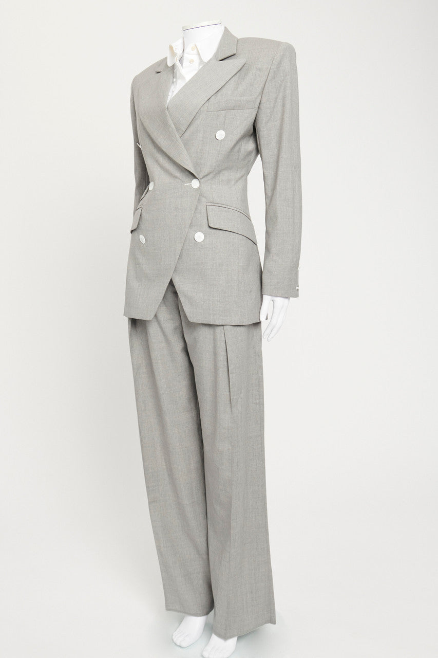 Light Grey Suit Set with Shoulder Padded Blazer