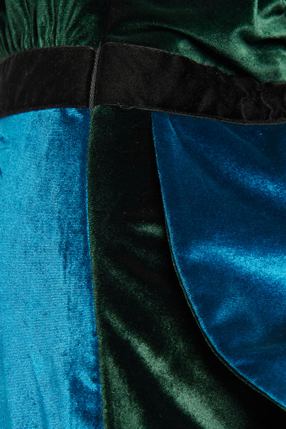 Teal and Green Velvet One Shoulder Midi Dress