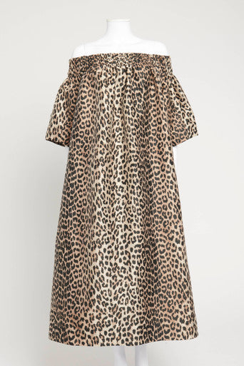 Leopard Jacquard Off-Shoulder Midi Dress