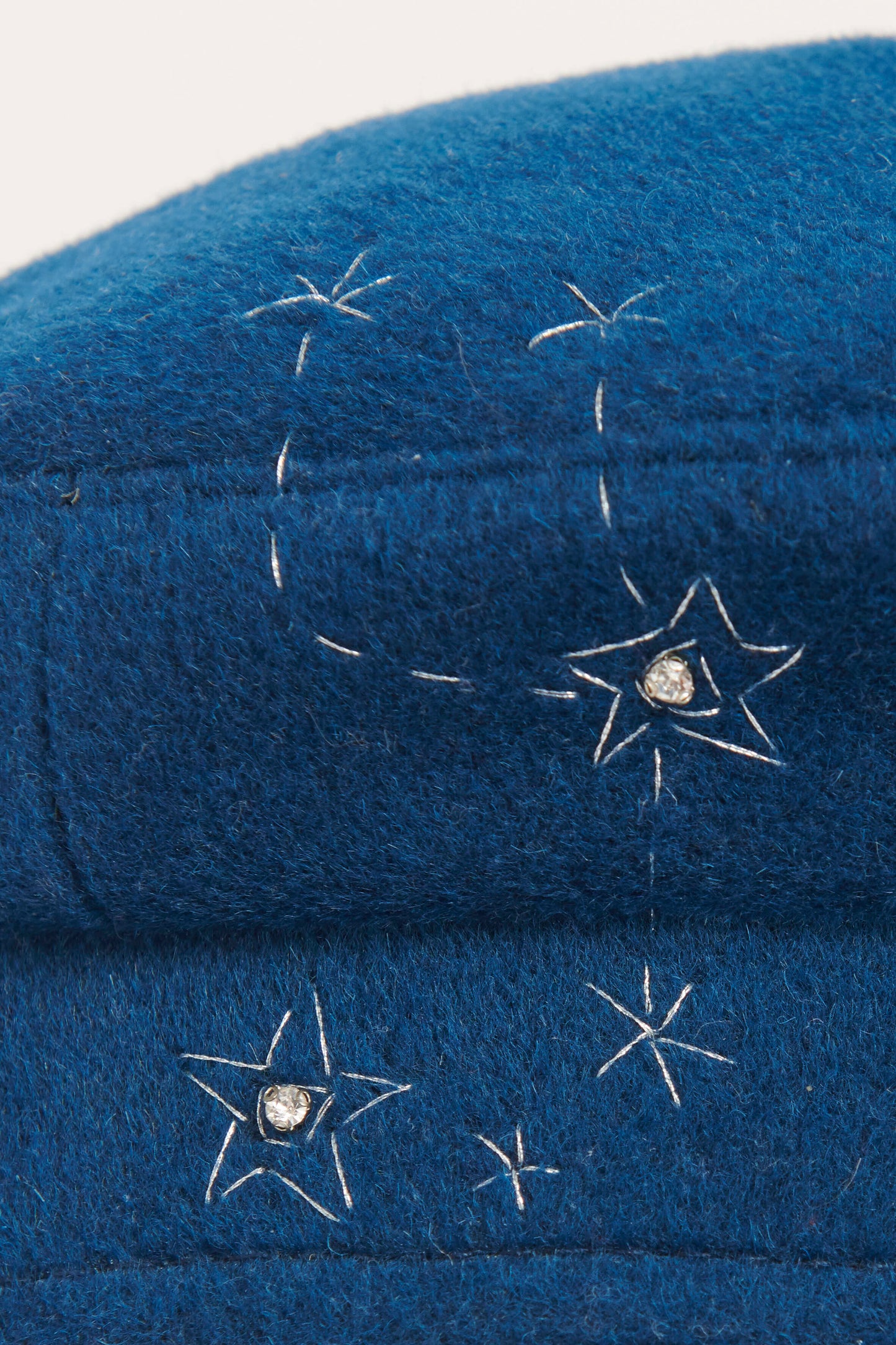Blue Wool Moon and Stars Embroidered Preowned Baker Boy Cap