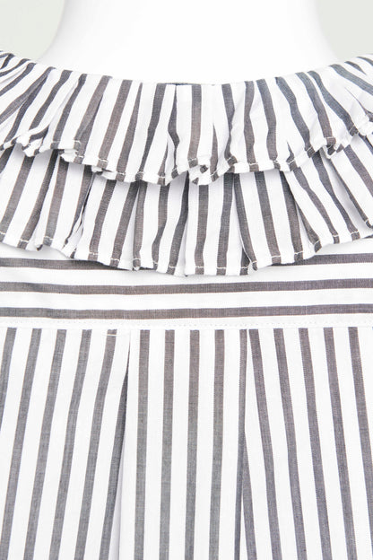 White Charcoal Stripe Frill Collar Blouse