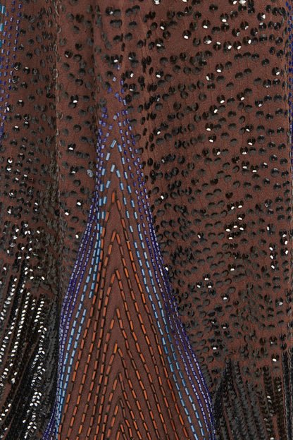 By John Galliano Brown Silk Bias Cut Beaded Gown