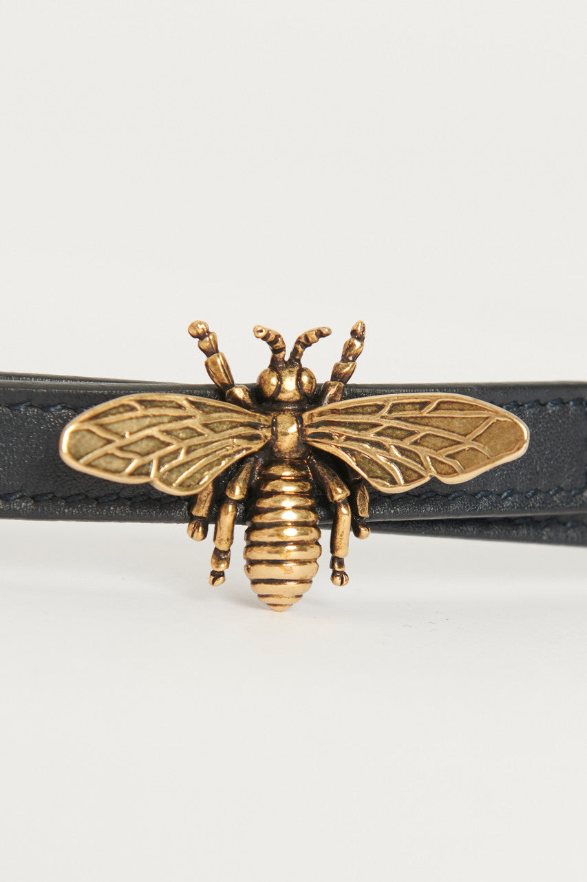 Navy Leather Bee Belt