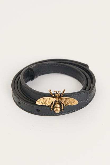 Navy Leather Bee Belt