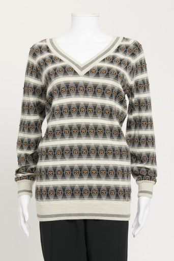 Fall 2007 Grey Cashmere Striped Beaded Tunic Preowned Jumper